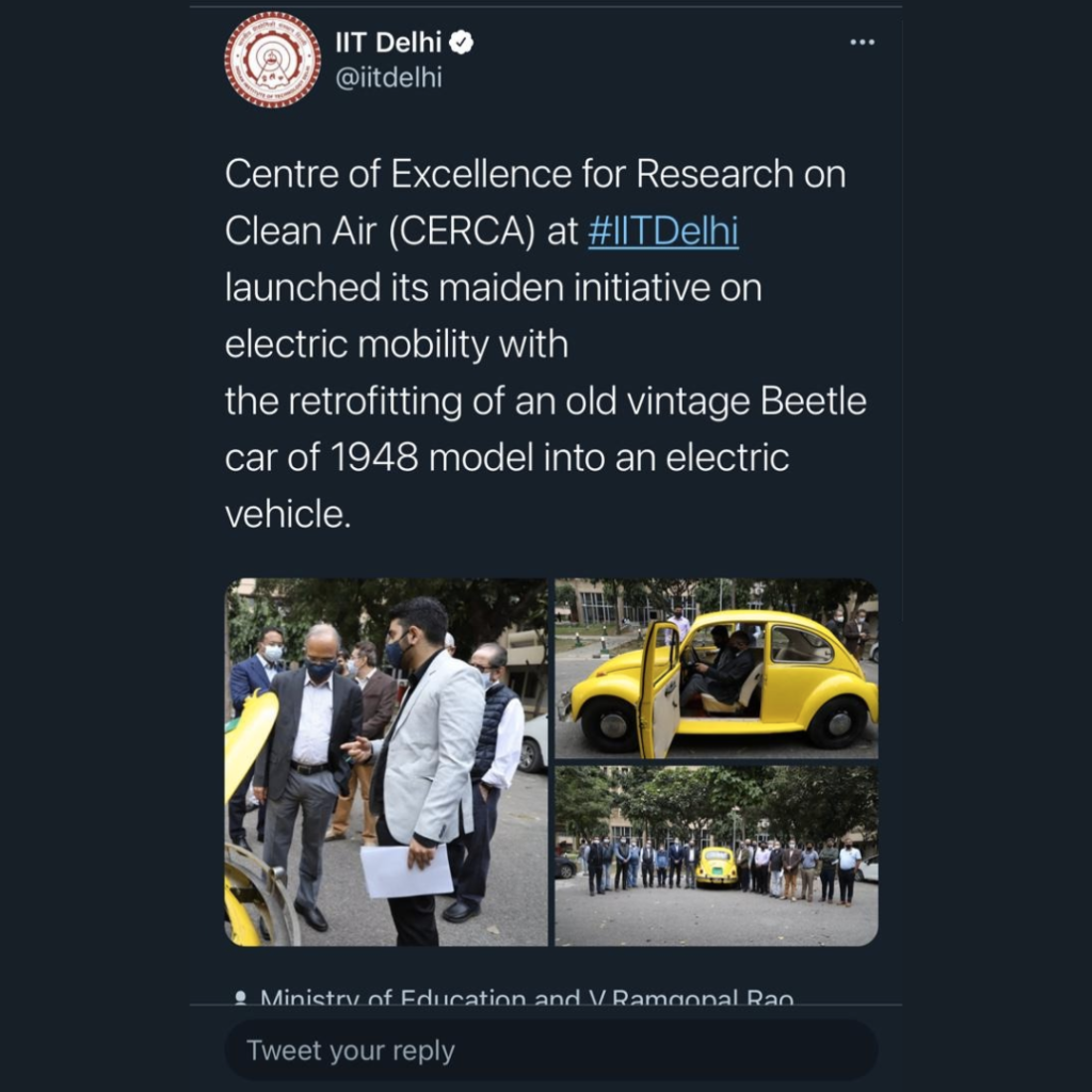 "IIT Delhi's breakthrough: Unveiling the electric Beetle! Iconic design meets eco-friendly mobility, driving innovation forward. 🚗⚡ #ElectricBeetle"