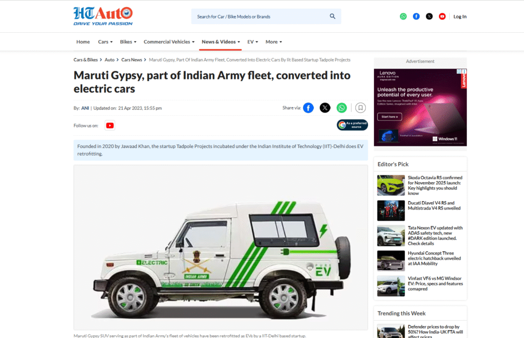 Maruti Gypsy, part of Indian Army fleet, converted into electric cars